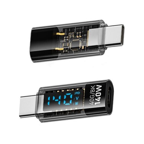 INF 140W TYPE-C ženski na TYPE-C moški adapter s prikazovalnikom - Črna, (5000291407) Cene