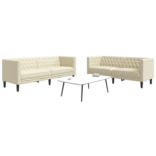 VidaXL Komplet Chesterfield kavčev 2-delna krem umetno usnje Slike