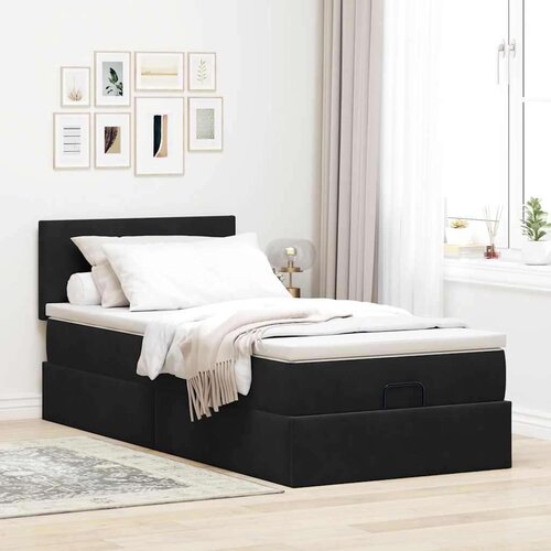 VidaXL otomanski okvir kreveta s madraca crni 90x200cm bar&amp;scaron;unasti Slike