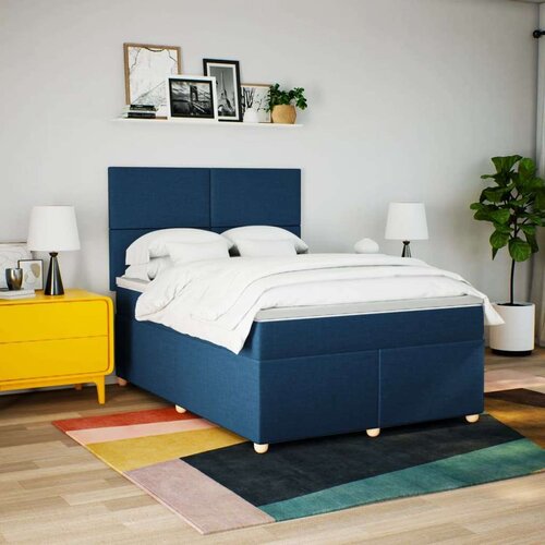 VidaXL Krevet s oprugama i madracem plavi 140x200 cm od tkanine Slike