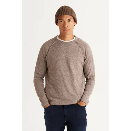 AC&Co / Altınyıldız Classics Men's Brown-Ecru Recycle Standard Fit Regular Cut Crew Neck Cotton Muline Pattern Knitwear Sweater.