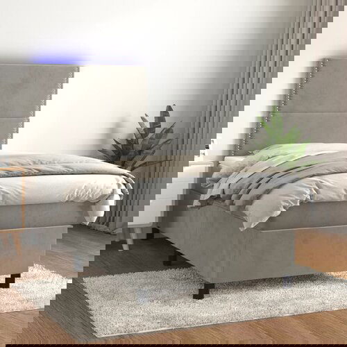 The Living Store Box spring postelja z vzmetnico LED svetlo siva 100x200cm žamet - Box Spring Postelja, (21490316) Cene