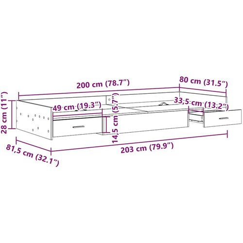  S uzglavljem s ladicama Bijelo 80 x 200 cm Konstruirano drvo Slike