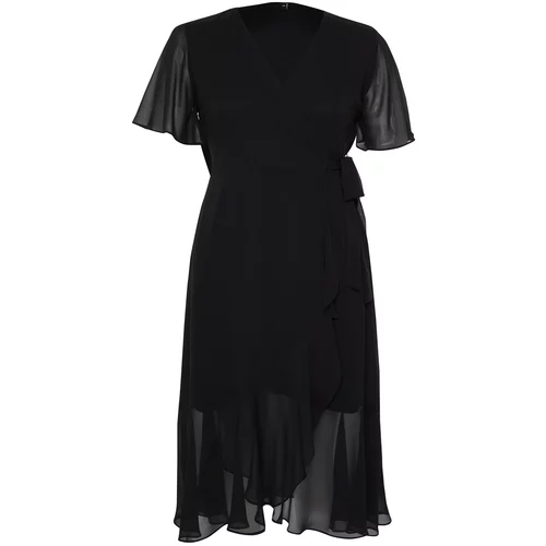Trendyol Curve Black Double Breasted Flounce Woven Dress