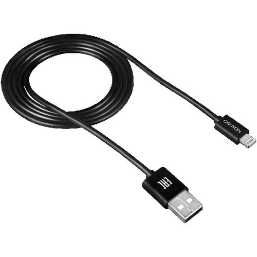 Canyon lightning usb cable for apple, round, cable length 1m, black, 15.9*7*1000mm, 0.018kg (CNE-CFI1B) Slike
