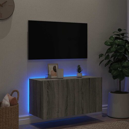  Zidni TV ormarić s LED svjetlima boja hrasta 80x35x41 cm Slike
