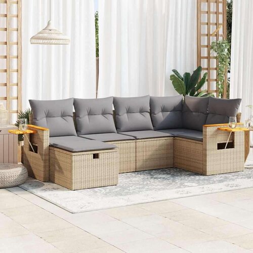 VidaXL 6-dijelni set vrtnih sofa s jastucima bež od poliratana Slike