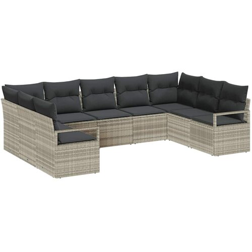 vidaXL Kavčna garnitura z blazino 9 pcs Svetlo siva poli ratan, (5000081277) Cene