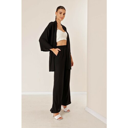 By Saygı Crescent Pants With Pockets Kimono Suit Black Slike