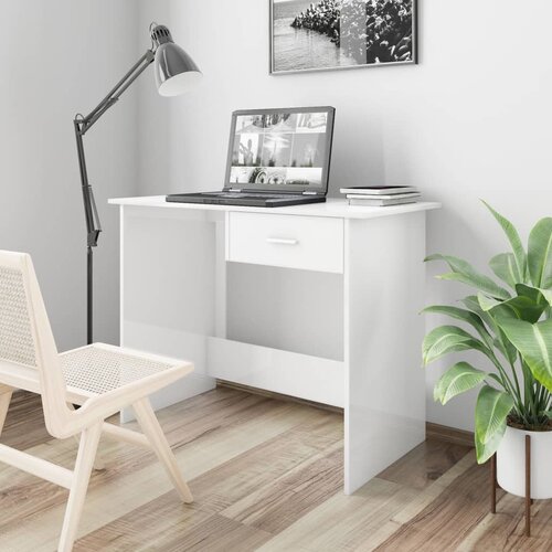 vidaXL Pisalna miza visok sijaj bela 100x50x76 cm iverna plošča Cene