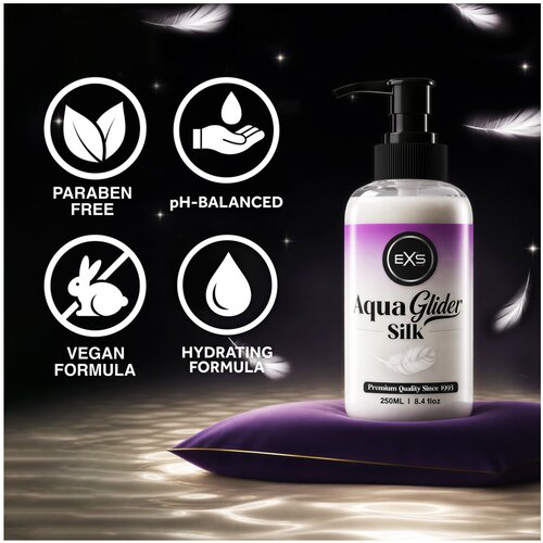 EXS AquaGlider Silk - svilenkasti lubrikant na bazi vode u bočici s pumpicom (250 ml) Slike