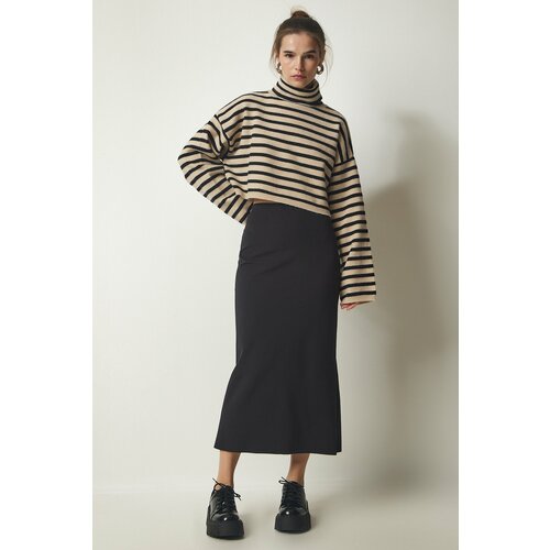 Happiness İstanbul Women's Black Slit Elastic Knitted Modal Skirt Slike