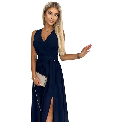 Numoco Long dress with neckline and tie Cene