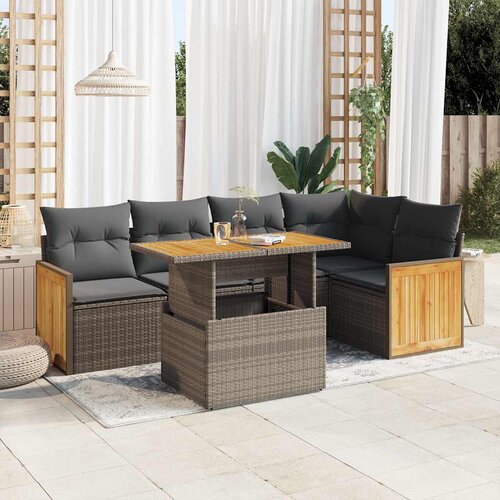 VidaXL 6-dijelni set vrtnih sofa poliratan i bagrem s jastucima sivi Slike