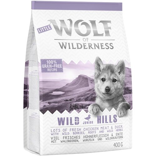 Wolf of Wilderness po poskusni ceni! - NOVO: JUNIOR Wild Hills - raca (400 g) Cene