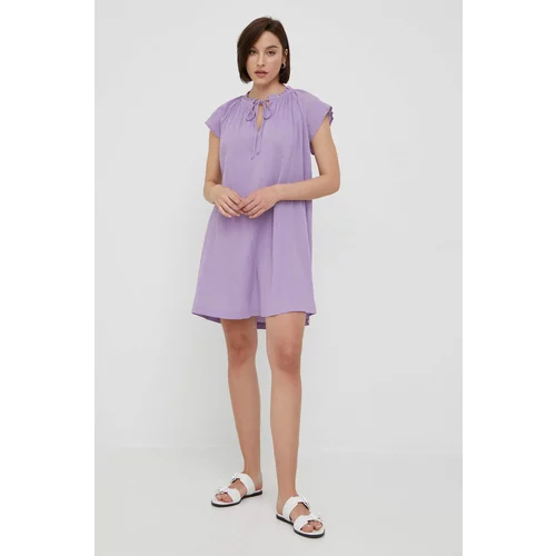 United Colors Of Benetton Bombažna obleka vijolična barva,