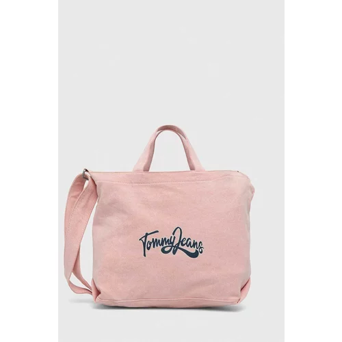 Tommy Jeans Bombažna torba roza barva