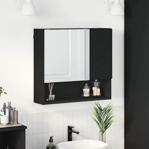 VidaXL Ogledalo ormar s policom Crna 59 x 17 x 55 cm Konstruirano drvo Slike