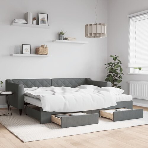vidaXL Izvlečna dnevna postelja s predali temno siva 90x200 cm blago Cene