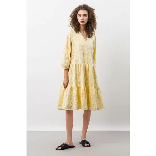 IVY OAK Pamučna haljina Ivy & Oak boja: bež, mini, širi se prema dolje