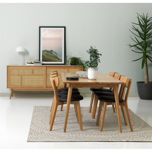 Unique Furniture Nizka komoda v hrastovem dekorju z drsnimi vrati v naravni barvi 180x80 cm Barrali &amp;ndash; Slike