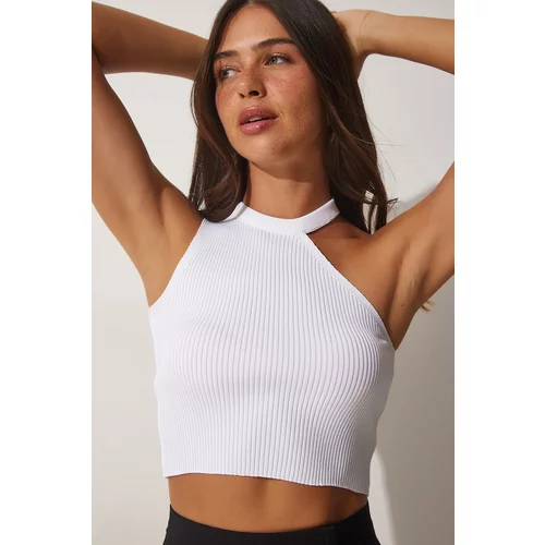 Happiness İstanbul Women's White One-Shoulder Crop Sweater Blouse