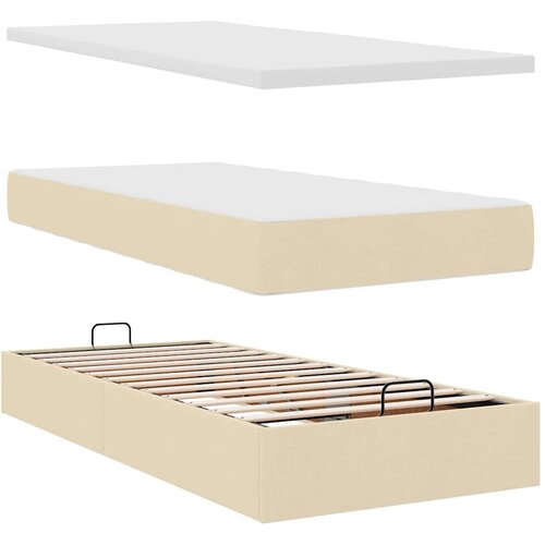  Otomanski okvir kreveta s madracima krem 160x200cm od tkanine Slike