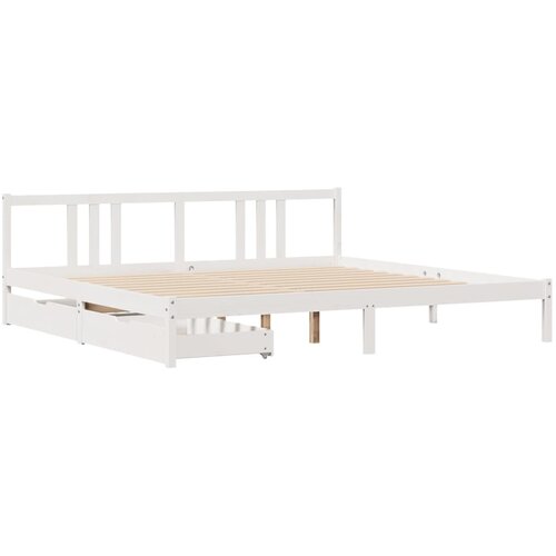 vidaXL Posteljni okvir s predali bel 200x200 cm trdna borovina, (21303981) Cene