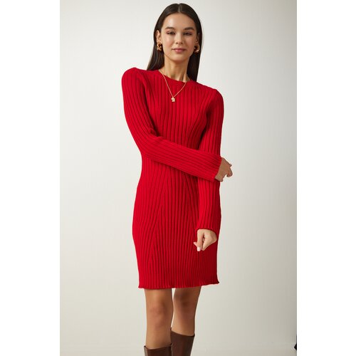 Happiness İstanbul Women's Red Corded A-Line Knitwear Dress Slike