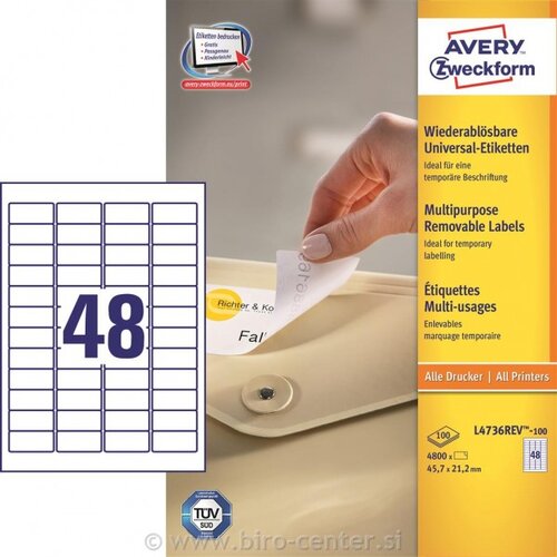 Avery Zweckform Odstranljive univerzalne etikete 45.7 x 21.2 mm Slike