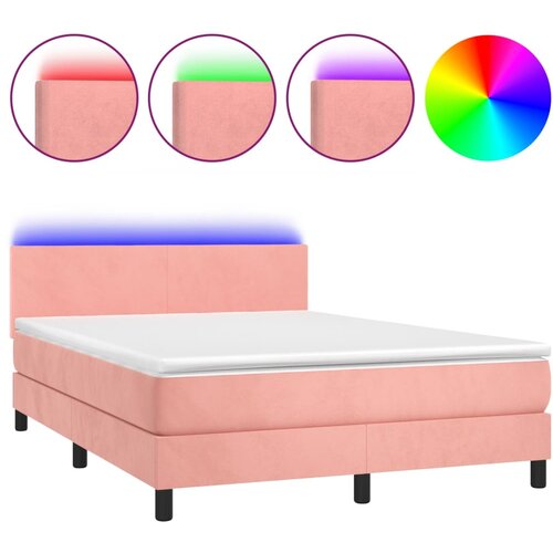 Maison Chic Box spring postelja - Vzmetna postelja z vzmetnico LED roza 140x190 cm žamet SL9791, (21908188) Cene