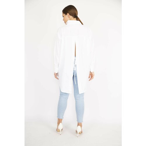 Şans Women's Plus Size White Back Slit And Lace Detail Front Buttoned Shirt Slike