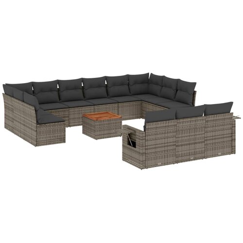  14-dijelni set vrtnih sofa od poliratana s jastucima sivi Slike