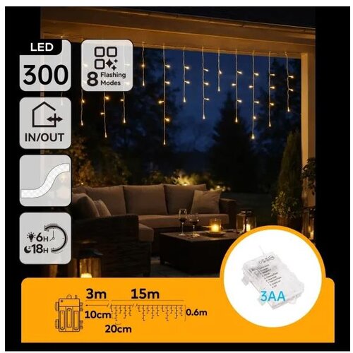 Aigostar led spolja&scaron;nja božićna girlanda 300xLED/8 funkcija 3xAA 18x06m IP44 topla bela Cene