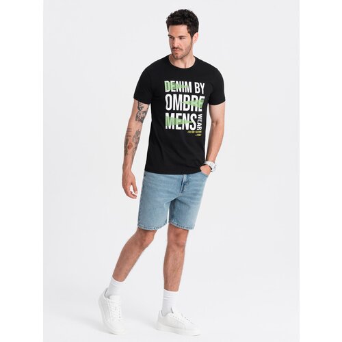 Ombre Men's cotton t-shirt with large inscription - black Cene