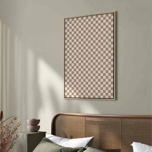  Slika - Checkerboard Pattern - Brown-White Grid with a Subtle Noise 80x120 U prirodnom drvenom okviru Slike