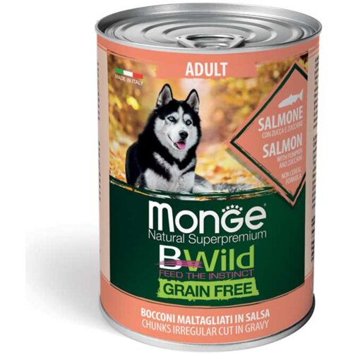 Monge vlažna hrana za pse bwild adult grain free, losos 400g Slike