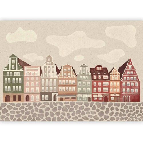  Foto tapeta - Salt Square - Colorful Illustrated Townhouses Against a Cloudy Sky Background 450x315 Vodootporna Cijene
