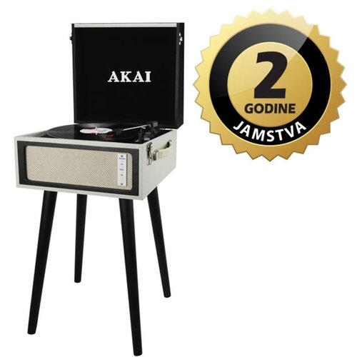 Akai gramofon, BT, USB, SD, ugrađeni zvučnici, koža, drvene noge, crni ATT-100BT Slike