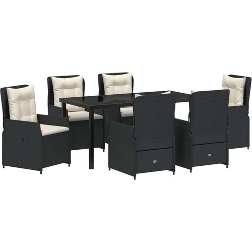  7-dijelni set za objedovanje u vrtu od crnog poliratana  vrtni stol Crn 160x80x73 cm s kaljenim staklom Cijene