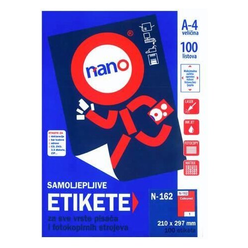 NANO Etikete za laserske i ink-jet pisače , N-162, 210x297 mm, crvene, 100/1 Slike