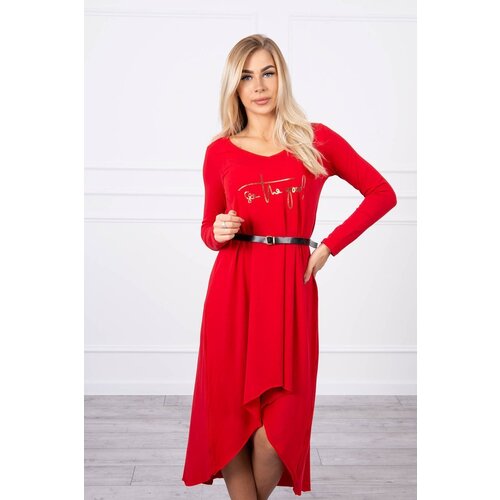 Kesi Dress with decorative belt and red inscription Slike