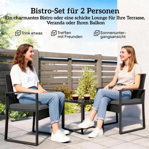 Bistro set od ratana vrtni namje&amp;scaron;taj od 3 dijela s 2 vrtne stolice stolić za kavu jastuci koji se mogu ukloniti tamno siva Slike