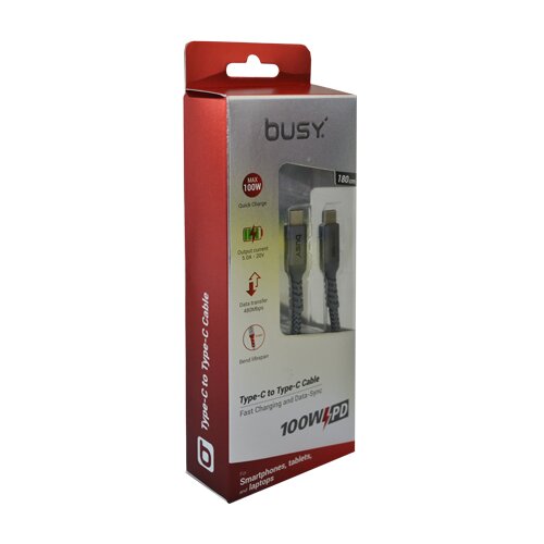 Busy usb kabl tip c 1.8 m pleteni srebrni Slike