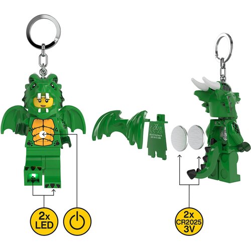 Lego Minifigure privezak za ključeve sa svetlom: Devojka u kostimu zelenog zmaja ( LGL-KE224H ) Slike