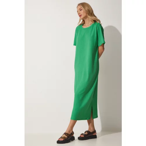 Happiness İstanbul Women's Green Wide Long Daily Summer Knitted Dress