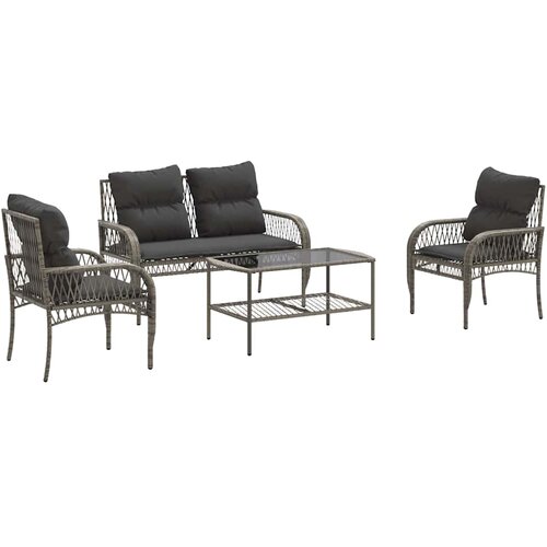  4-dijelni set vrtnih sofa od poliratana s jastucima sivi Slike