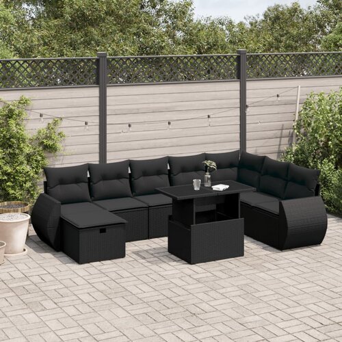 vidaXL 9-dijelni set vrtnih sofa s jastucima crni od poliratana Cijene