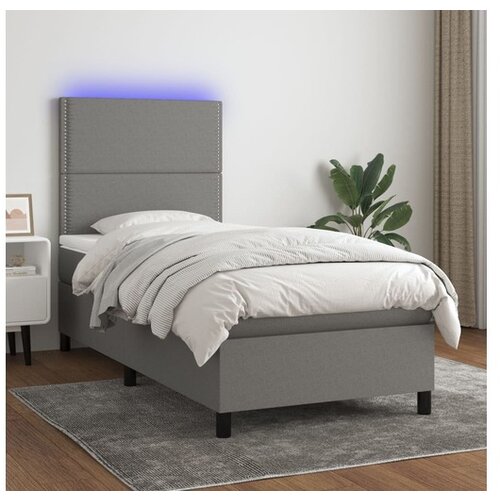  Box spring postelja z vzmetnico LED temno siva 90x200 cm blago Cene