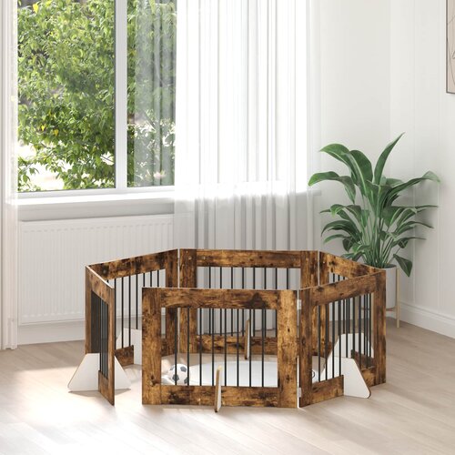  Vrata za pse s postoljem 6 pcs Dimljeni hrast 80 x 60 cm Cene